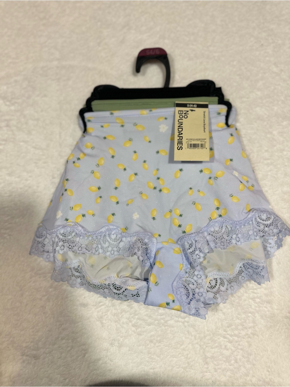 No Boundaries Pale Blue Lemon Print Lace-Trim Shorts
